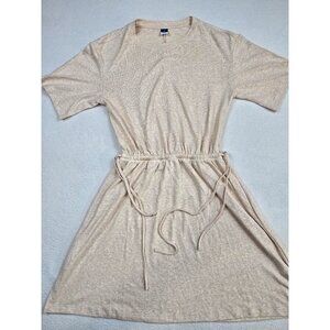 Old Navy XS Beige Linen Blend Short Sleeve Dress Cinched Drawstring Waist